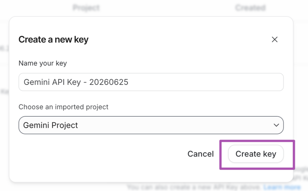 步驟四：點擊 Create key 確認生成